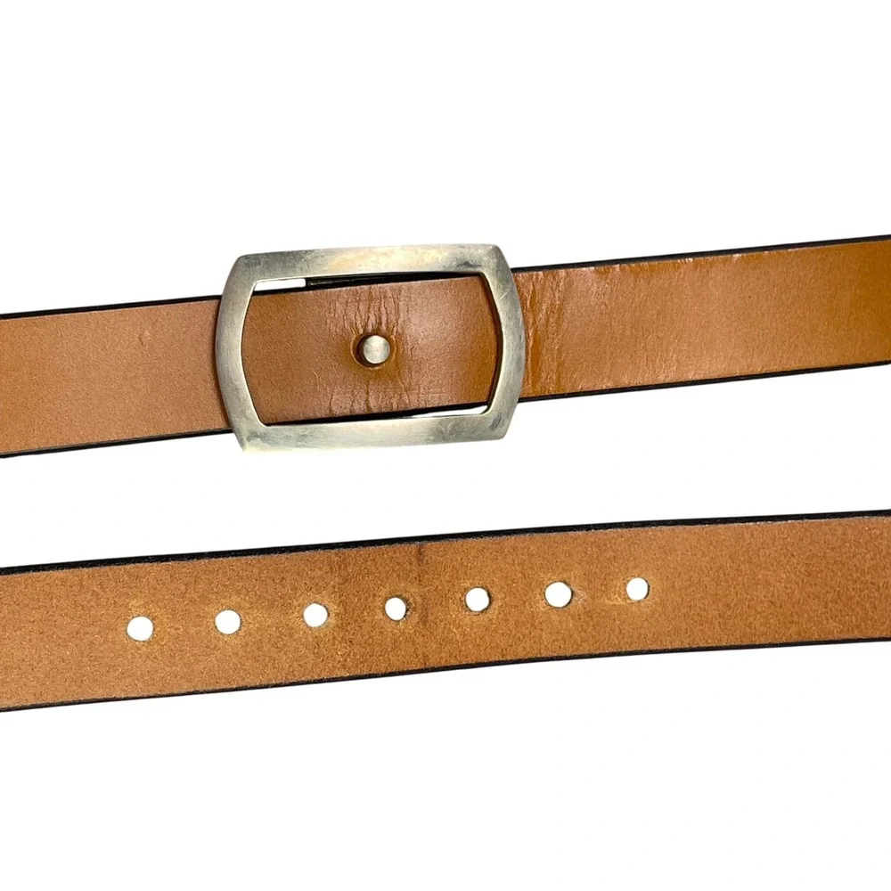 Wiley Brothers and Ledbury Men's Leather Belt Size 36‎ Camel Brown White Bronze